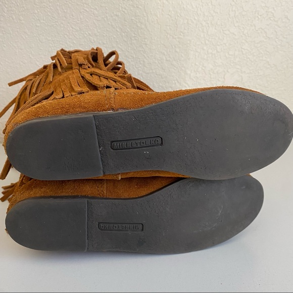 Minnetonka 3 Layer Fringe Brown Suede Boots boho - Picture 11 of 12